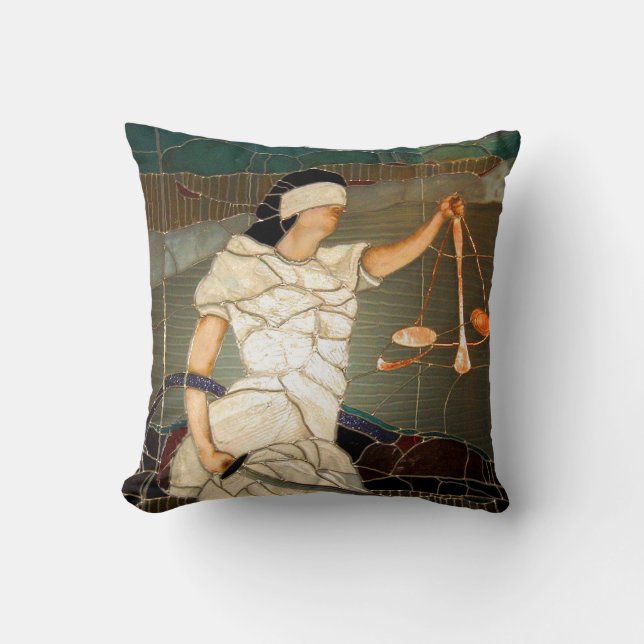Majestic Lady Justice in Stained Glass Design Cushion (Front)