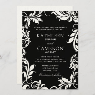 Majestic Leaves Invitation Template   Black & Ecru