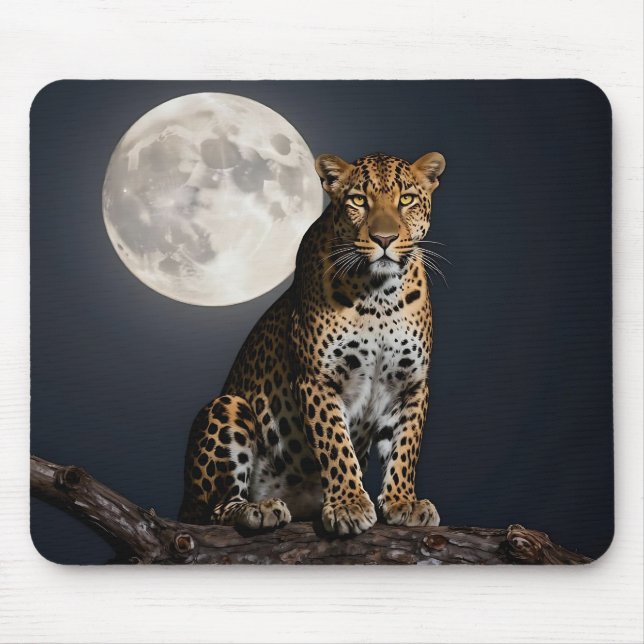 Majestic Leopard and Full Moon   Mouse Pad (Front)