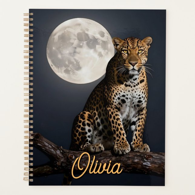 Majestic Leopard and Full Moon Personalized Planner (Front)