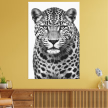 Majestic Leopard Black & White Canvas Print