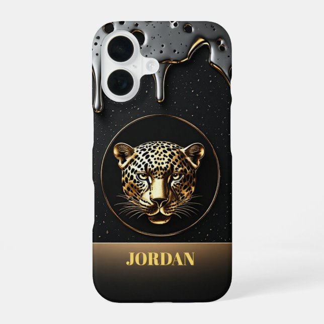 Majestic Leopard Gold Design 🐆 iPhone 16 Case (Back)
