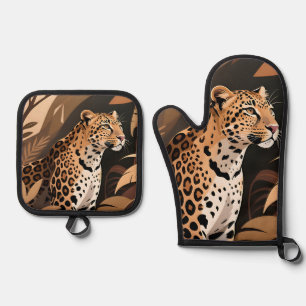 Majestic Leopard Jungle Wildlife  Oven Mitt & Pot Holder Set