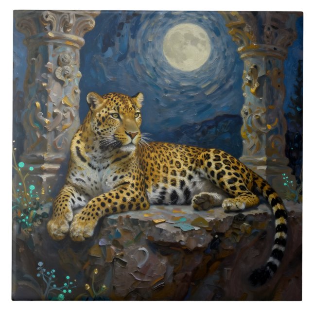 Majestic Leopard on Cliff Ledge  Ceramic Tile (Front)