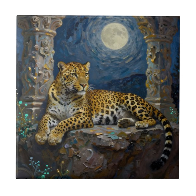 Majestic Leopard on Cliff Ledge  Ceramic Tile (Front)