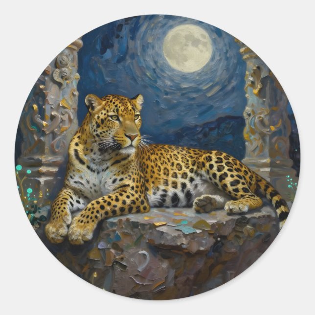Majestic Leopard on Cliff Ledge   Classic Round Sticker (Front)