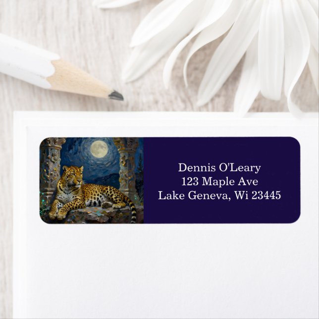 Majestic Leopard on Cliff Ledge   Return Address Label (Insitu)