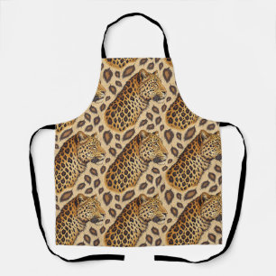Majestic Leopard Portrait Animal Print Pattern Apron