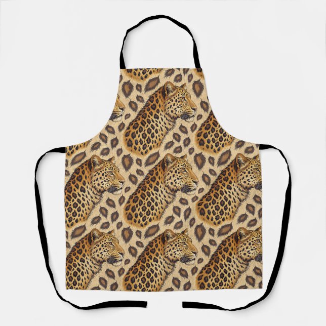 Majestic Leopard Portrait Animal Print Pattern Apron (Front)