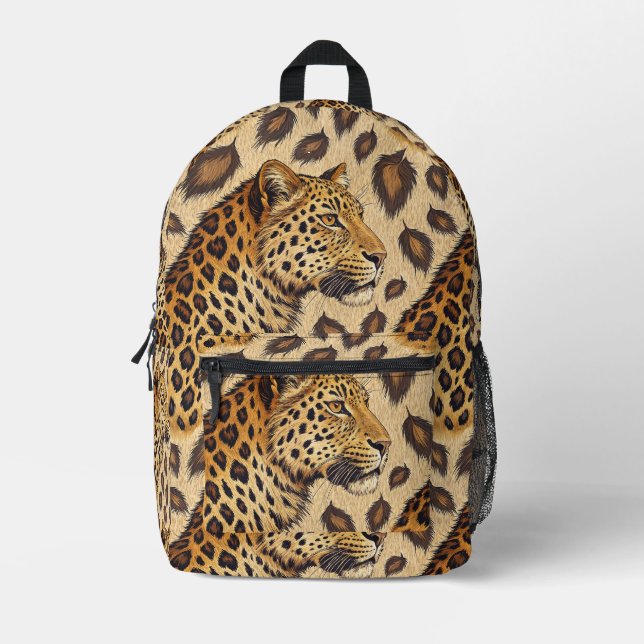 Majestic Leopard Portrait Animal Print Pattern Printed Backpack (Front)