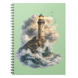 Majestic Lighthouse Ocean Wave Spiral Notebook