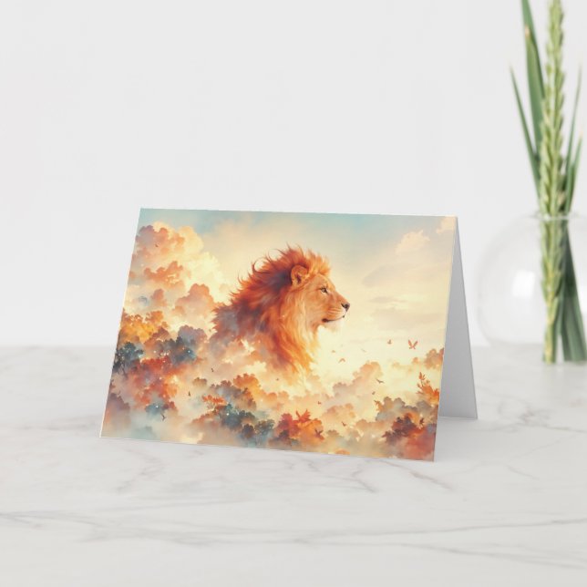 Majestic Lion Among Radiant Clouds Card (Front)