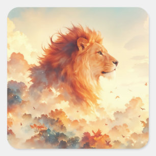 Majestic Lion Among Radiant Clouds Square Sticker