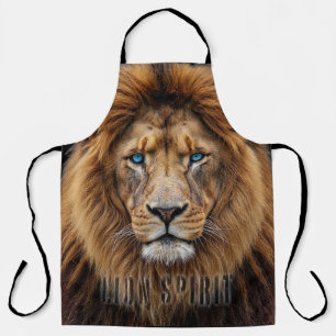 Majestic Lion Face with Blue Eyes Wildlife Anima Apron