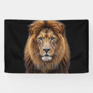 Majestic Lion Face with Blue Eyes Wildlife Anima Banner