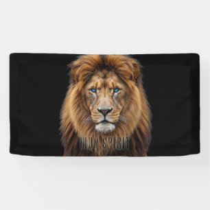 Majestic Lion Face with Blue Eyes Wildlife Anima Banner