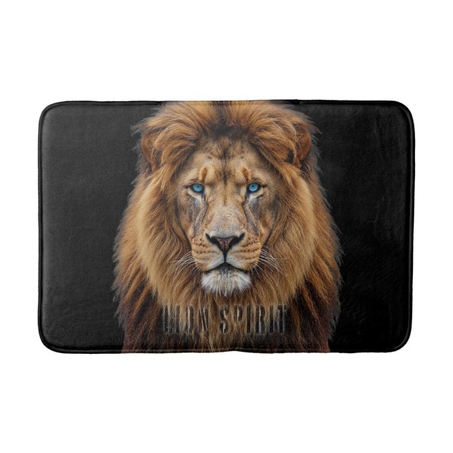 Majestic Lion Face with Blue Eyes | Wildlife Anima Bath Mat (Front)