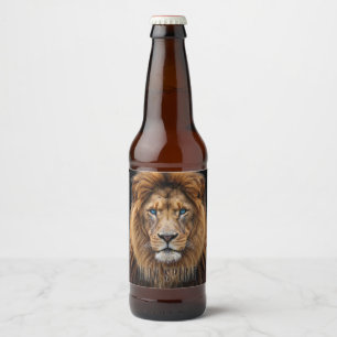 Majestic Lion Face with Blue Eyes Wildlife Anima Beer Bottle Label