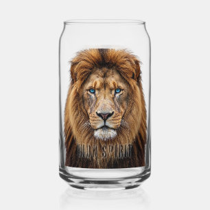 Majestic Lion Face with Blue Eyes Wildlife Anima Can Glass