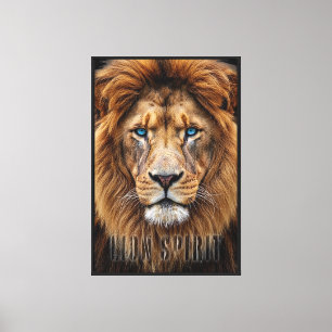 Majestic Lion Face with Blue Eyes Wildlife Anima Canvas Print