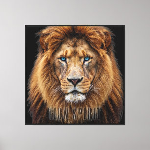 Majestic Lion Face with Blue Eyes Wildlife Anima Canvas Print