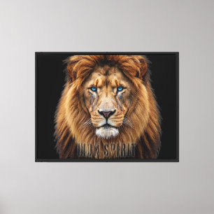 Majestic Lion Face with Blue Eyes Wildlife Anima Canvas Print