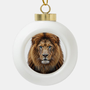 Majestic Lion Face with Blue Eyes Wildlife Anima Ceramic Ball Christmas Ornament
