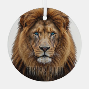 Majestic Lion Face with Blue Eyes Wildlife Anima Glass Tree Decoration