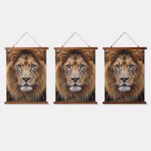Majestic Lion Face with Blue Eyes Wildlife Anima Hanging Tapestry
