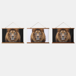 Majestic Lion Face with Blue Eyes Wildlife Anima Hanging Tapestry