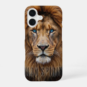 Majestic Lion Face with Blue Eyes   Wildlife Anima iPhone 16 Case
