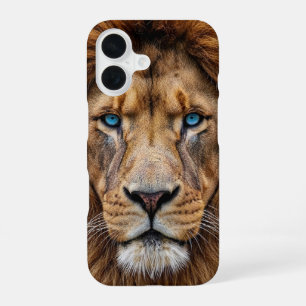 Majestic Lion Face with Blue Eyes   Wildlife Anima iPhone 16 Case