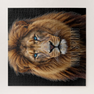 Majestic Lion Face with Blue Eyes   Wildlife Anima Jigsaw Puzzle