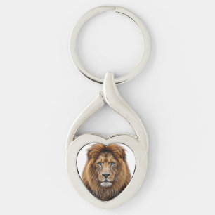 Majestic Lion Face with Blue Eyes   Wildlife Anima Key Ring