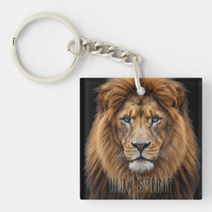 Majestic Lion Face with Blue Eyes Wildlife Anima Key Ring