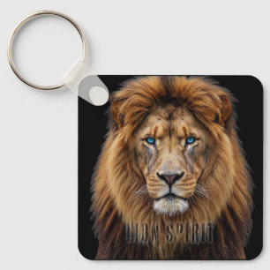Majestic Lion Face with Blue Eyes   Wildlife Anima Key Ring