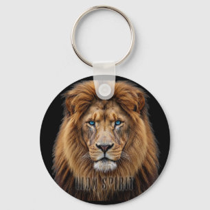 Majestic Lion Face with Blue Eyes Wildlife Anima Key Ring