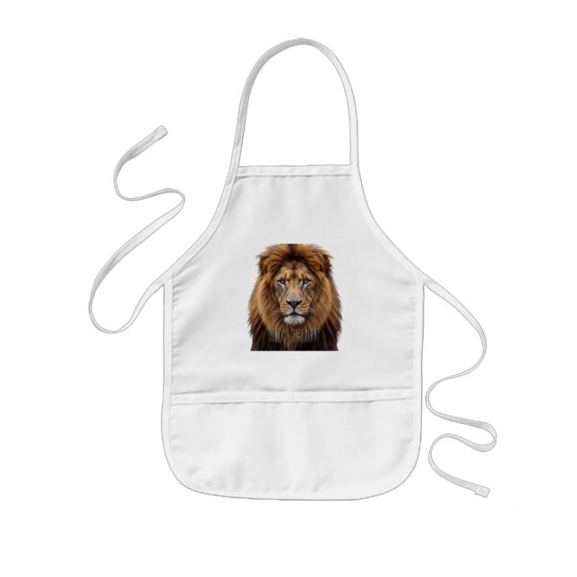 Majestic Lion Face with Blue Eyes | Wildlife Anima Kids Apron (Front)