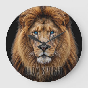 Majestic Lion Face with Blue Eyes   Wildlife Anima Large Clock
