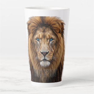 Majestic Lion Face with Blue Eyes Wildlife Anima Latte Mug
