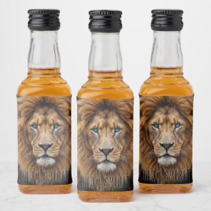 Majestic Lion Face with Blue Eyes Wildlife Anima Liquor Bottle Label