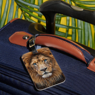 Majestic Lion Face with Blue Eyes Wildlife Anima Luggage Tag