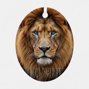 Majestic Lion Face with Blue Eyes Wildlife Anima Metal Tree Decoration