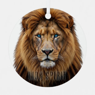 Majestic Lion Face with Blue Eyes   Wildlife Anima Metal Tree Decoration