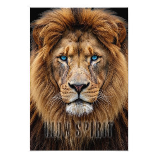 Majestic Lion Face with Blue Eyes | Wildlife Anima Photo Print