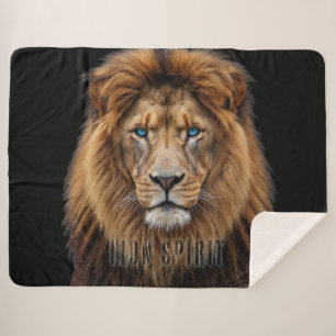 Majestic Lion Face with Blue Eyes Wildlife Anima Sherpa Blanket