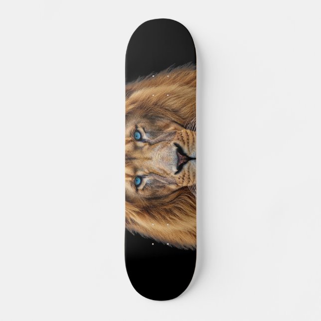 Majestic Lion Face with Blue Eyes | Wildlife Anima Skateboard (Front)