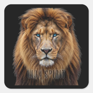 Majestic Lion Face with Blue Eyes Wildlife Anima Square Sticker