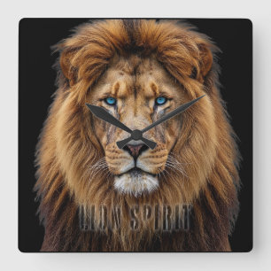 Majestic Lion Face with Blue Eyes Wildlife Anima Square Wall Clock