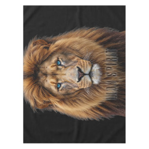 Majestic Lion Face with Blue Eyes   Wildlife Anima Tablecloth